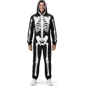 Spooktacular Creations Unisex Skeleton Jumpsuit and Hood Costume Sz XL Halloween